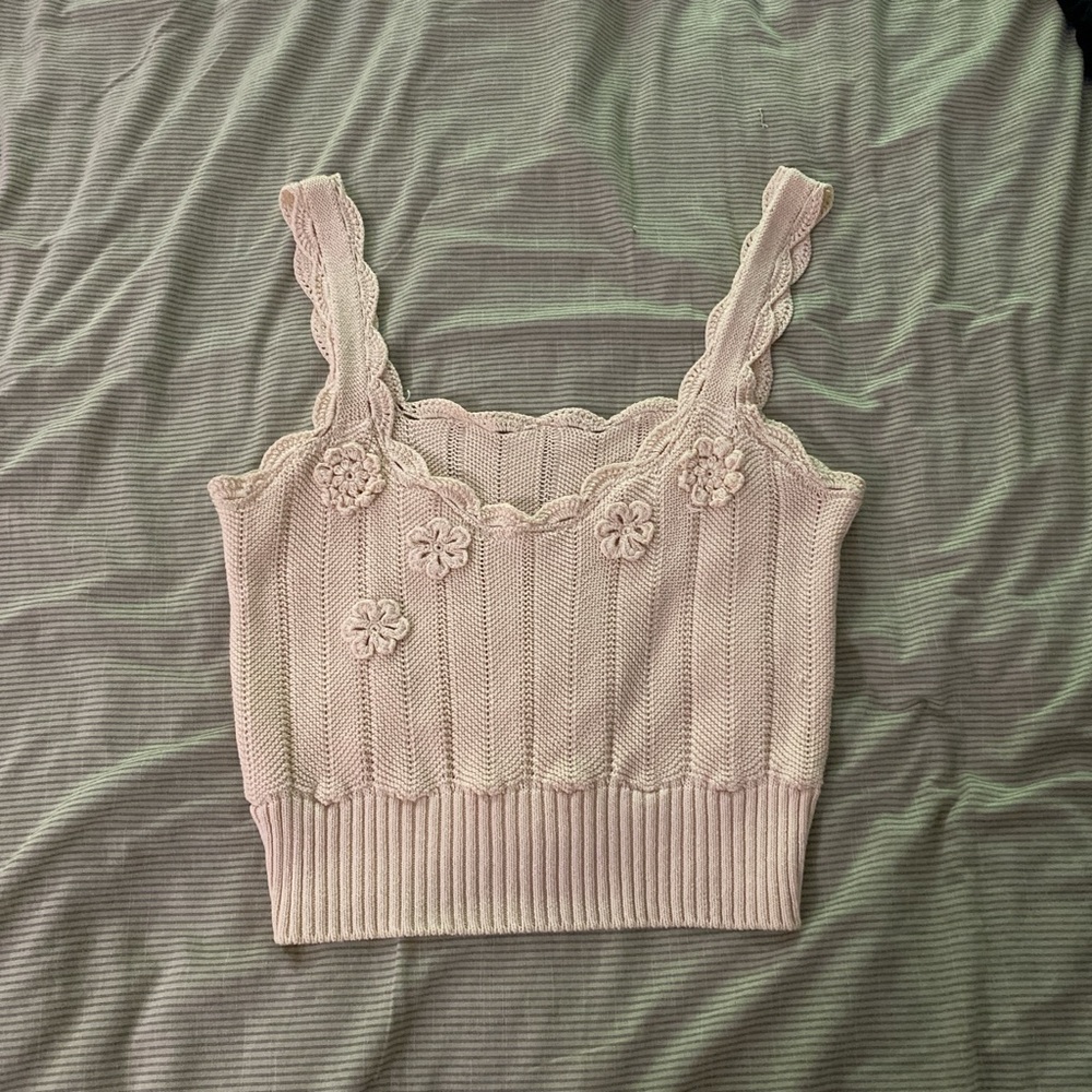Elegant Lace Trimmed Knit Tank Top - Cream